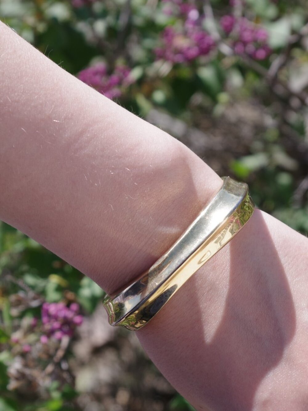 Polished Gold-Tone Metal Hinged Clamper Bangle